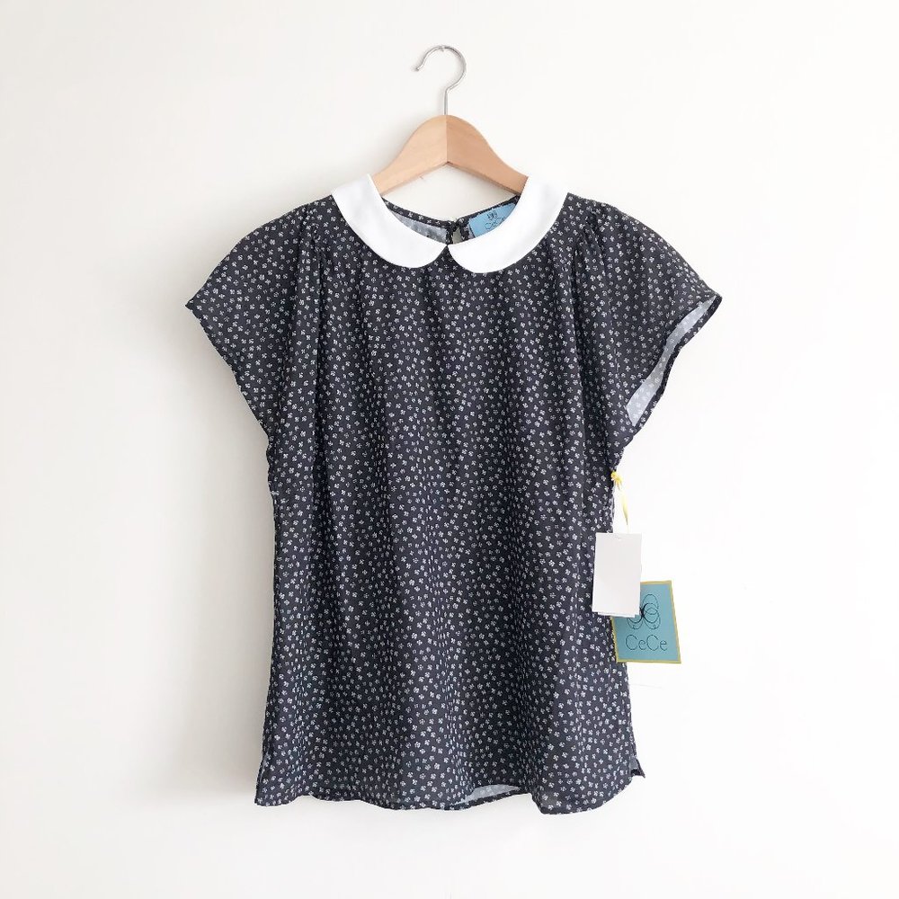 Cece Cap Sleeve Peter Pan Collar Blouse Size Small